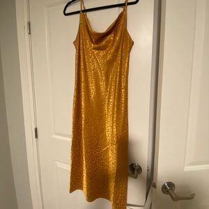 Gold yellow animal print midi dress